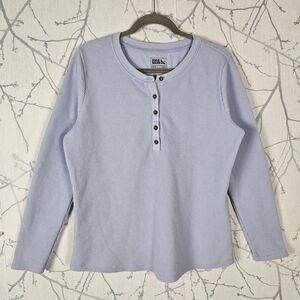 Eddie Bauer Periwinkle Blue Cotton Blend Waffle Knit Thermal Henley